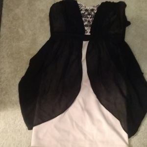 Pink and black strapless fitted mini dress